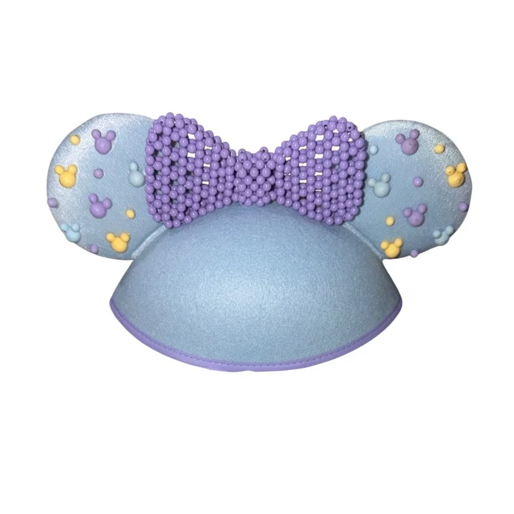 Disney Parks Minnie Mouse‎ Ear Hat Kids One Size Blue Purple Beaded Bow